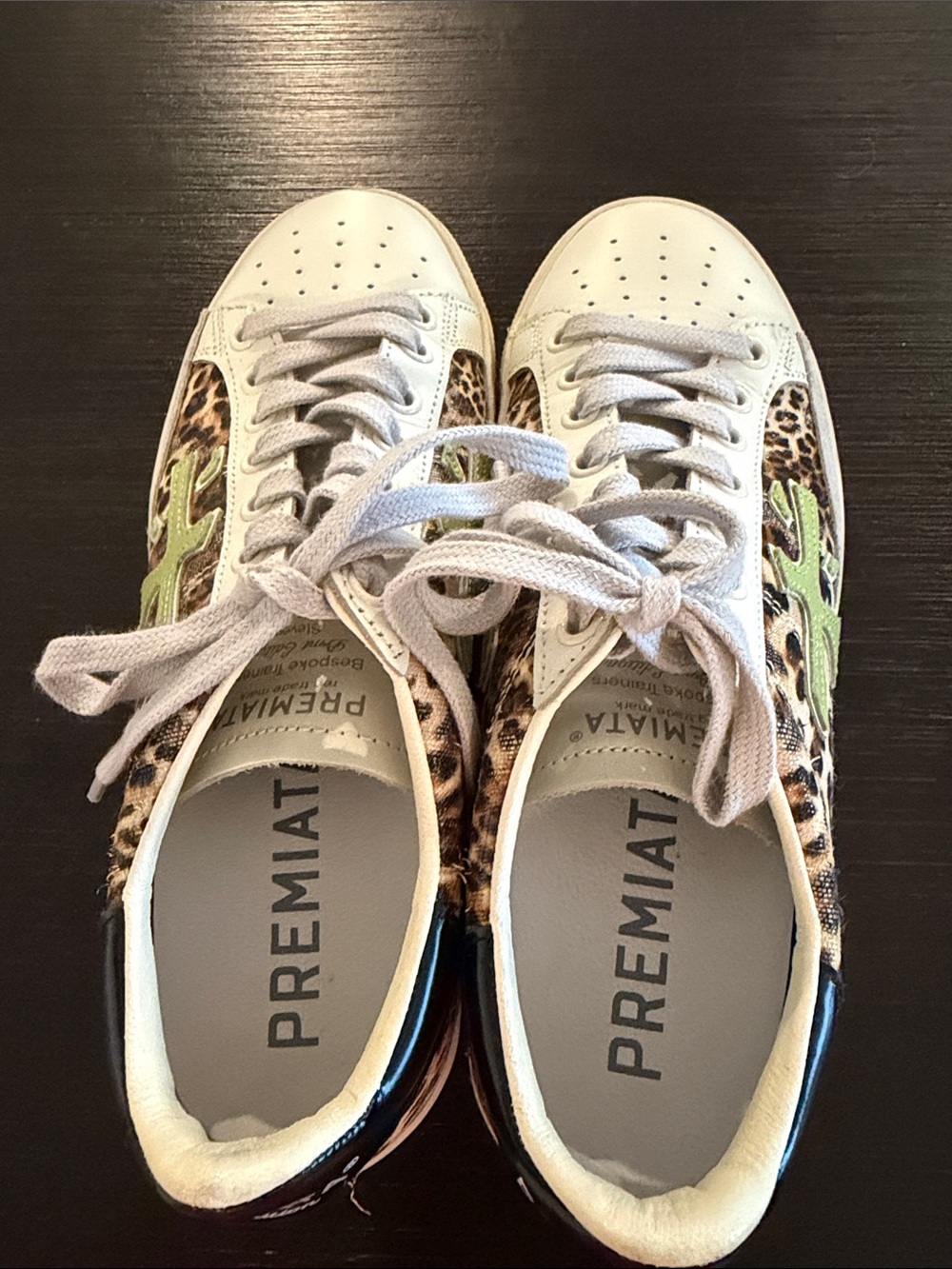 Premiata Leopard-Print Leather Sneakers with Green Accent